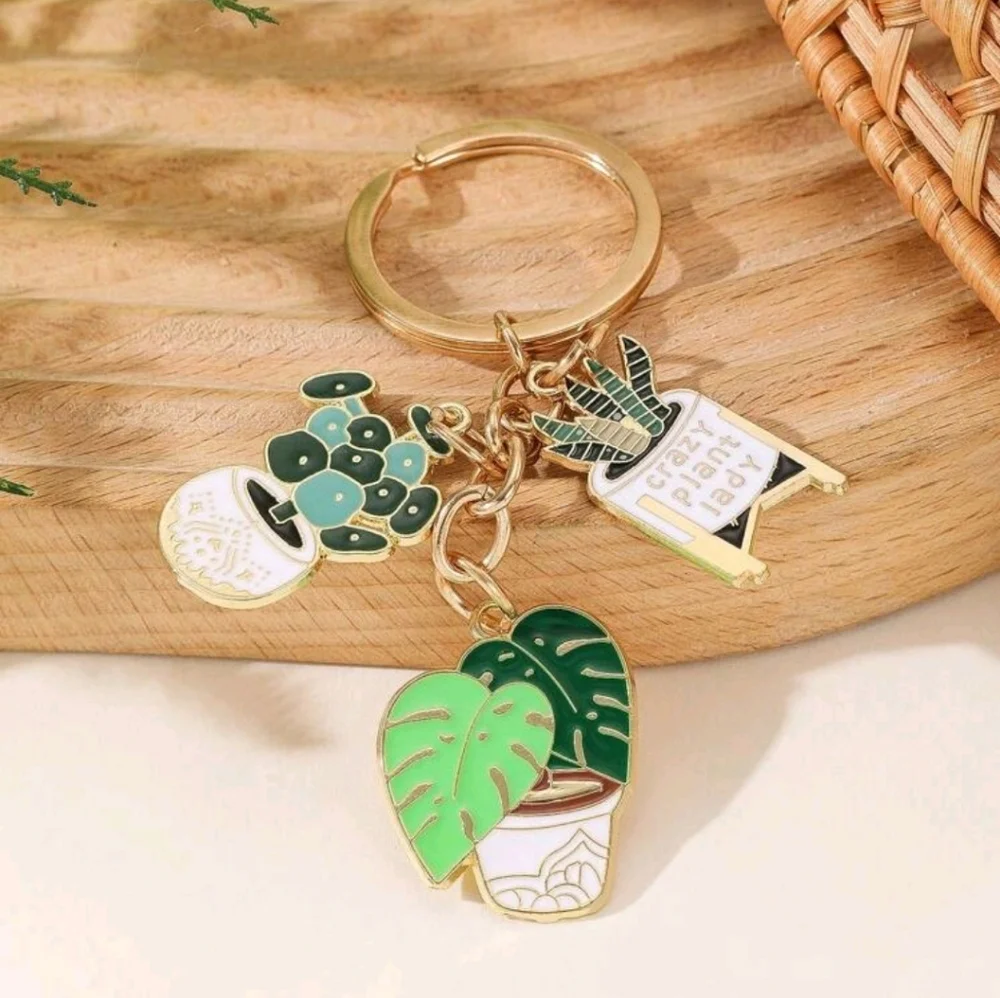 Green‎ Plant Succulent Unisex Daily Wear Alloy Keychain Car Accessorie Bag Charm